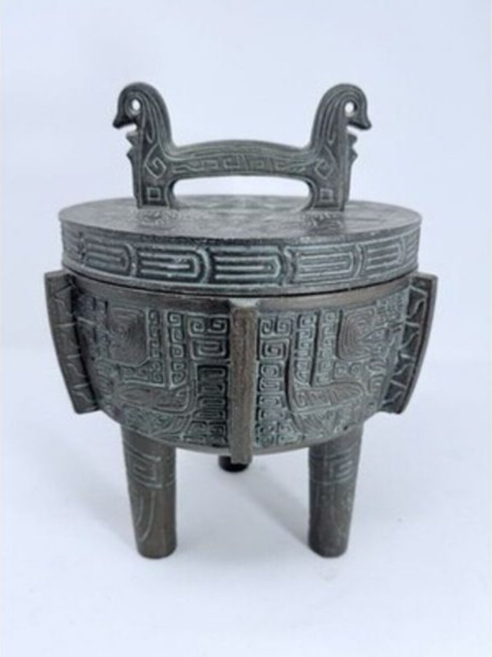 Vintage 1960s James Mont MCM Verdigris Mayan Aztec Asian Faux Bronze Ice Bucket